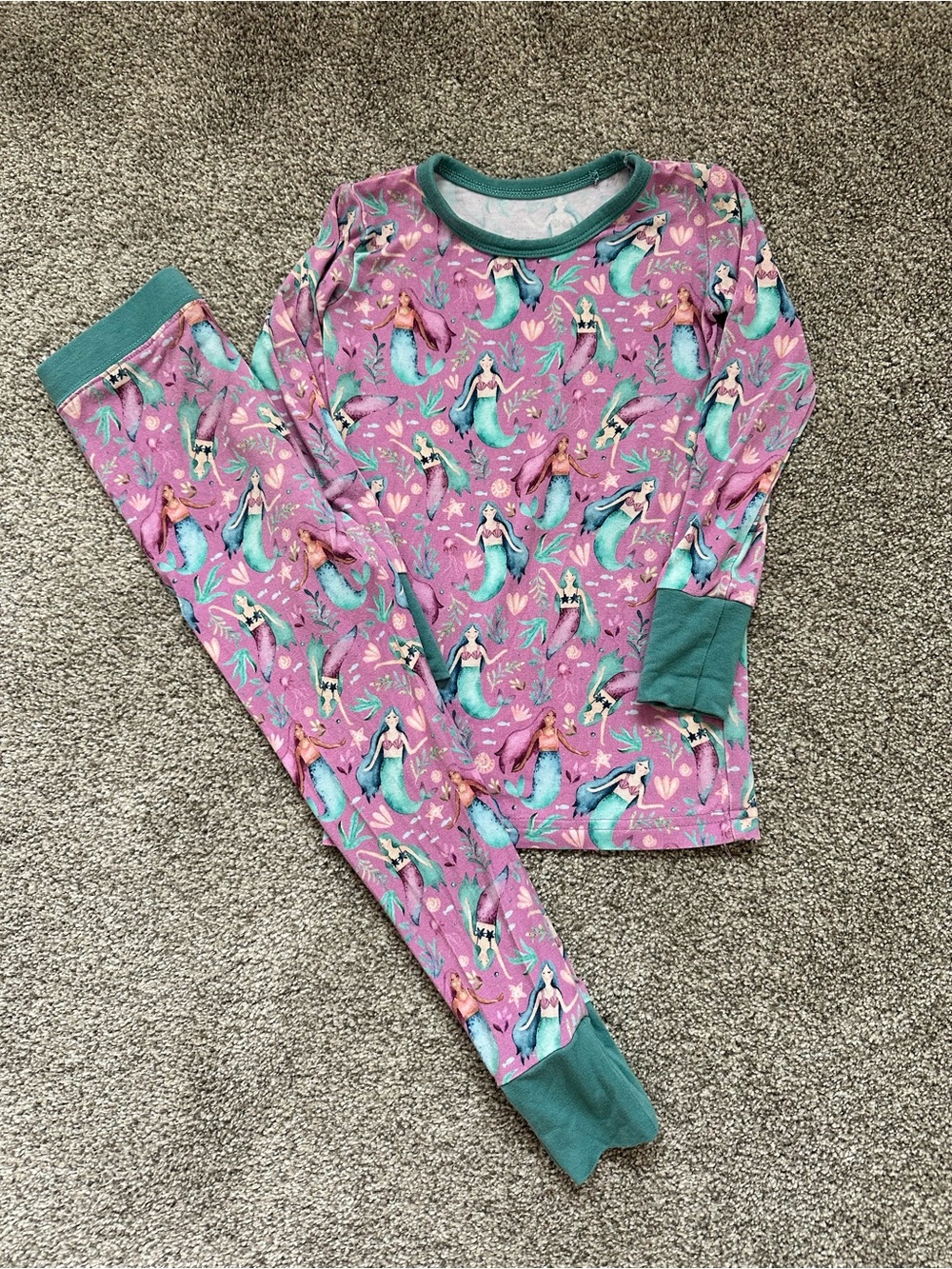 Girls' Purple Mermaid Pajama Set with Teal Trim